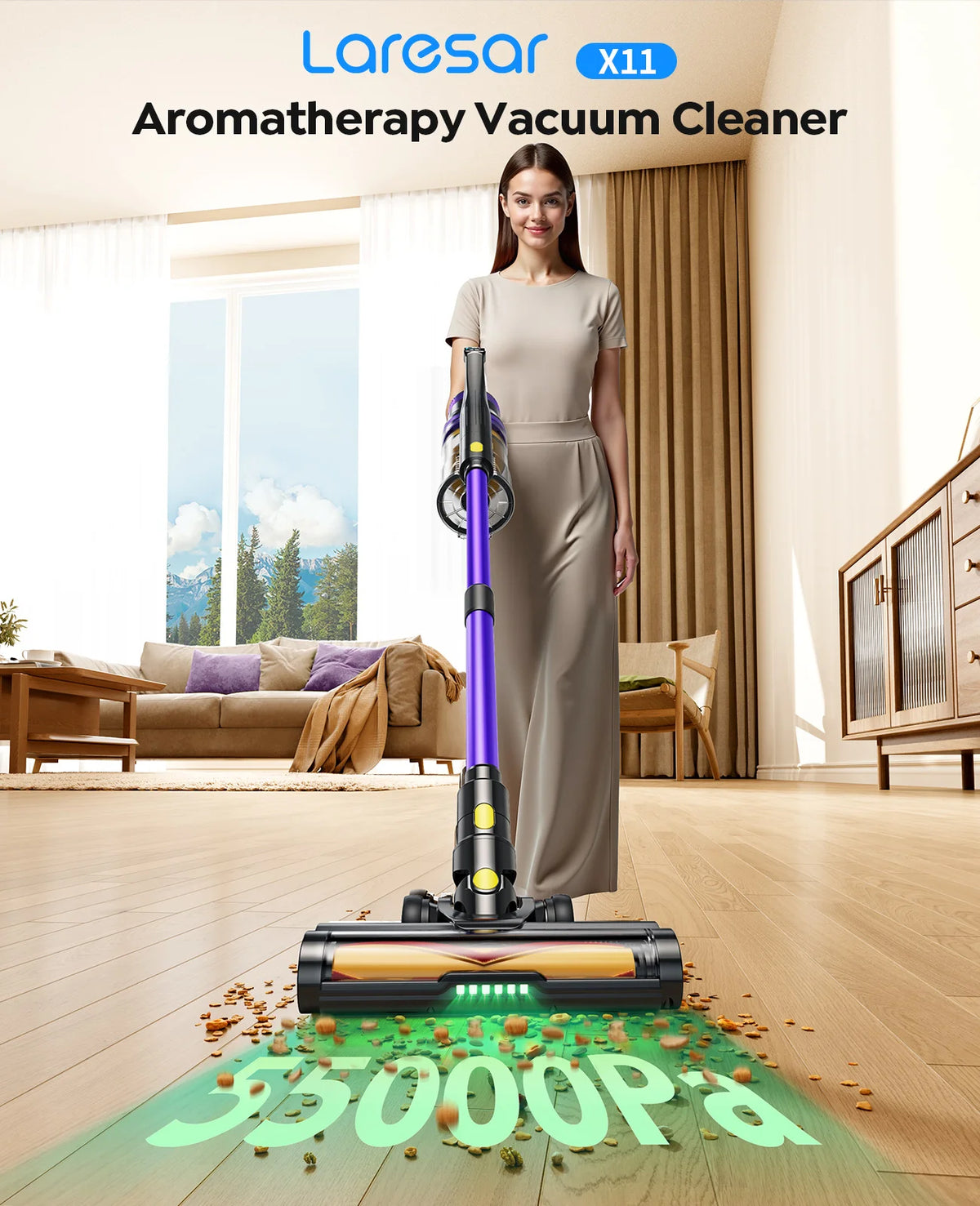 Laresar X11 Cordless Vacuum Cleaner – 550W, 55,000 Pa Suction Power