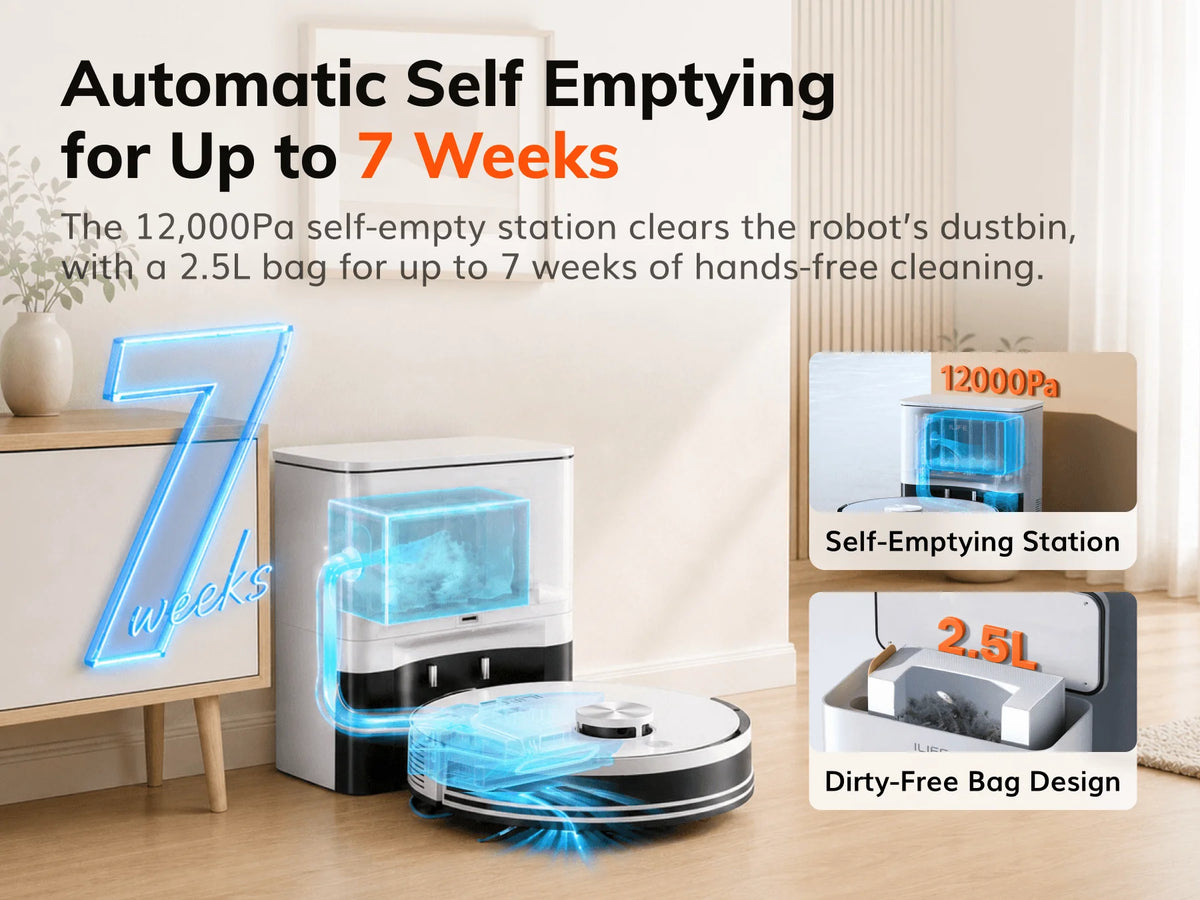 ILIFE A30 Pro Robot Vacuum with Auto-Empty, LDS Navigation, 2-in-1 Vacuum and Mop Function, and App
