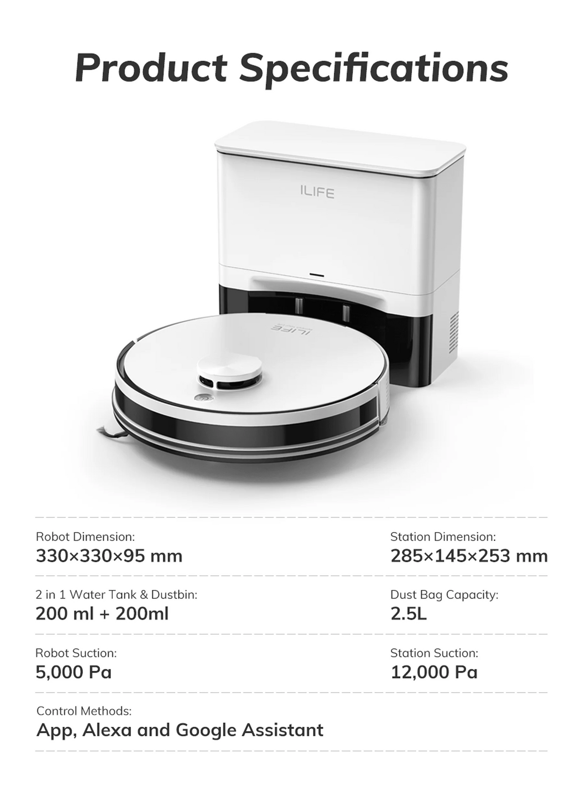 ILIFE A30 Pro Robot Vacuum with Auto-Empty, LDS Navigation, 2-in-1 Vacuum and Mop Function, and App