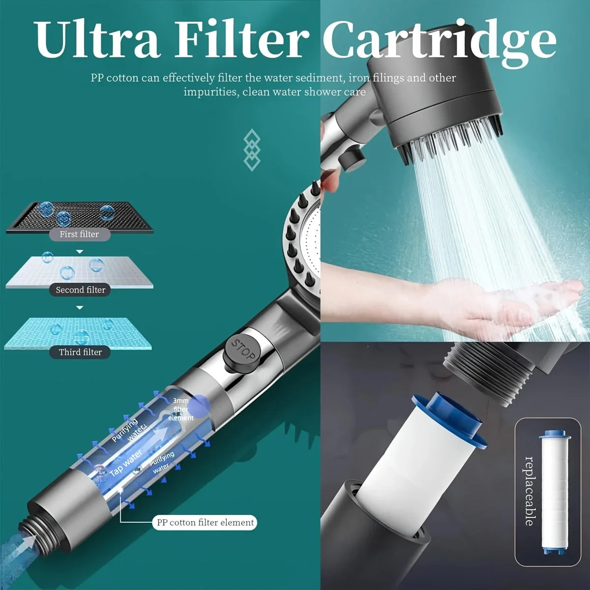 Your Best Shower Yet — Handheld Ion Filter Shower Head with Turbo Boost & Multiple Spray Modes