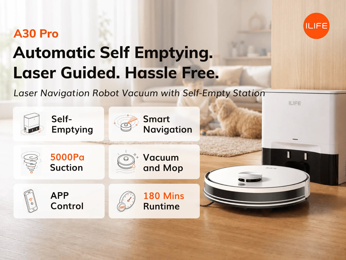 ILIFE A30 Pro Robot Vacuum with Auto-Empty, LDS Navigation, 2-in-1 Vacuum and Mop Function, and App