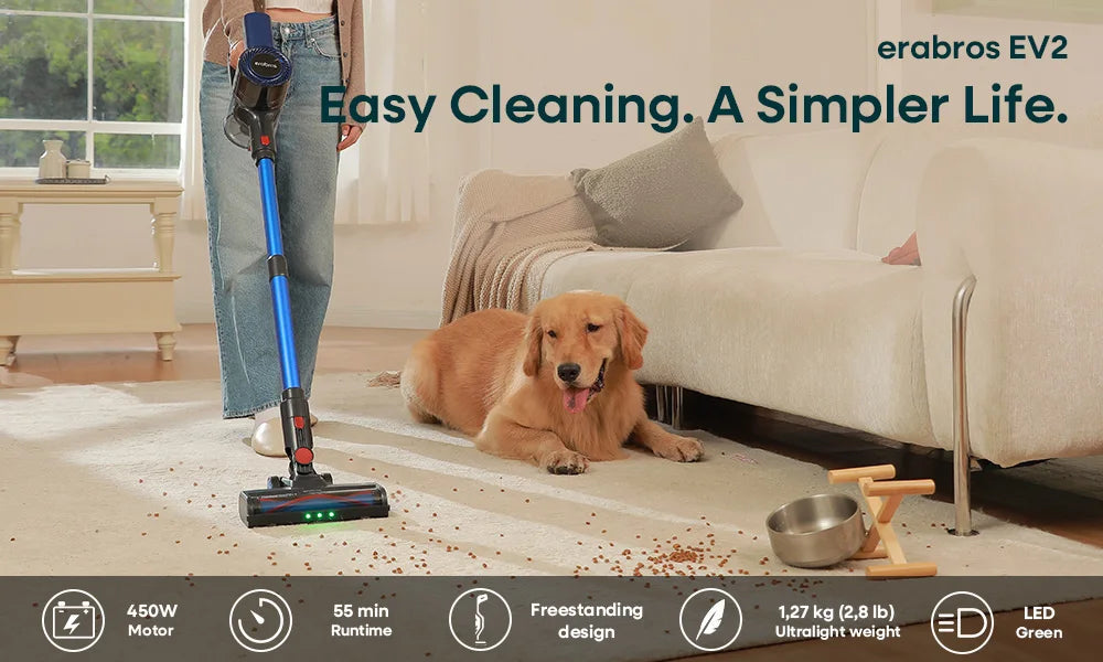 Erabros EV2 Vacuum Cleaner – 450w High Suction Power, Smart, LED Display