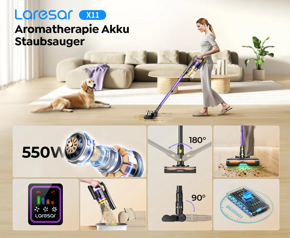 Laresar X11 Cordless Vacuum Cleaner – 550W, 55,000 Pa Suction Power