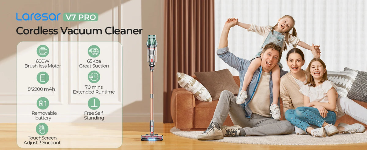 Laresar V7 PRO Cordless Vacuum Cleaner –  Aromatherapy Function, Sofa Nozzle