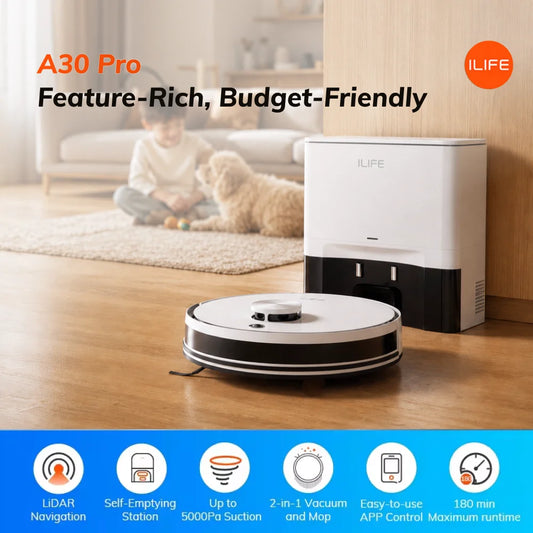 ILIFE A30 Pro Robot Vacuum with Auto-Empty, LDS Navigation, 2-in-1 Vacuum and Mop Function, and App