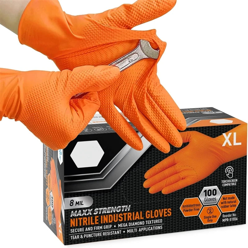 Grip Anything, Fear Nothing — 8 Mil Heavy Duty Nitrile Gloves with Diamond Texture