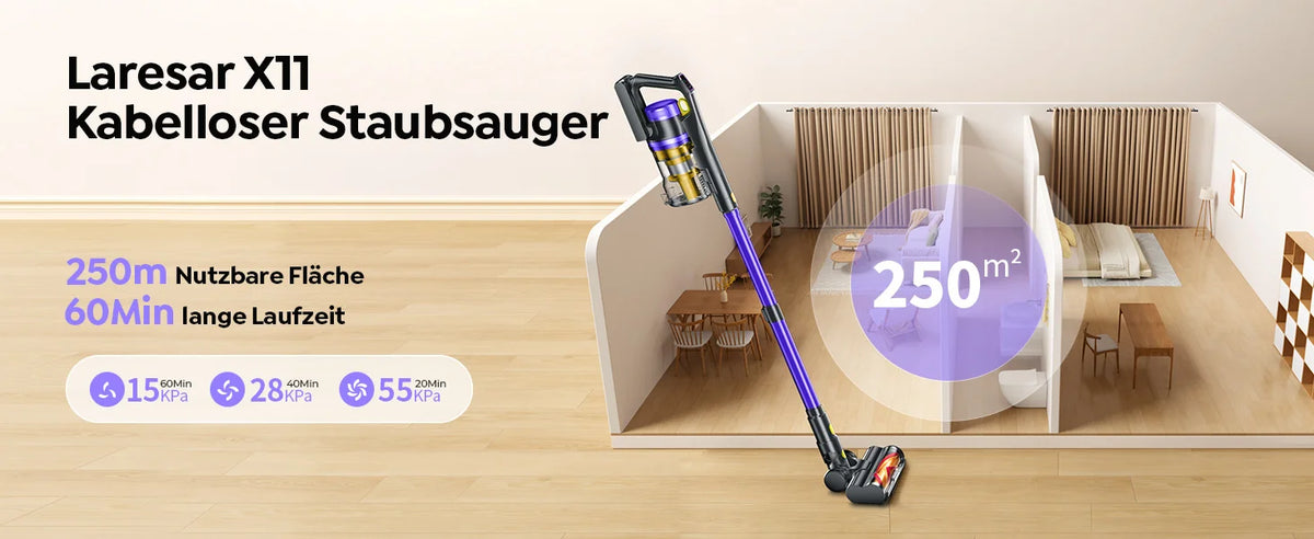 Laresar X11 Cordless Vacuum Cleaner – 550W, 55,000 Pa Suction Power