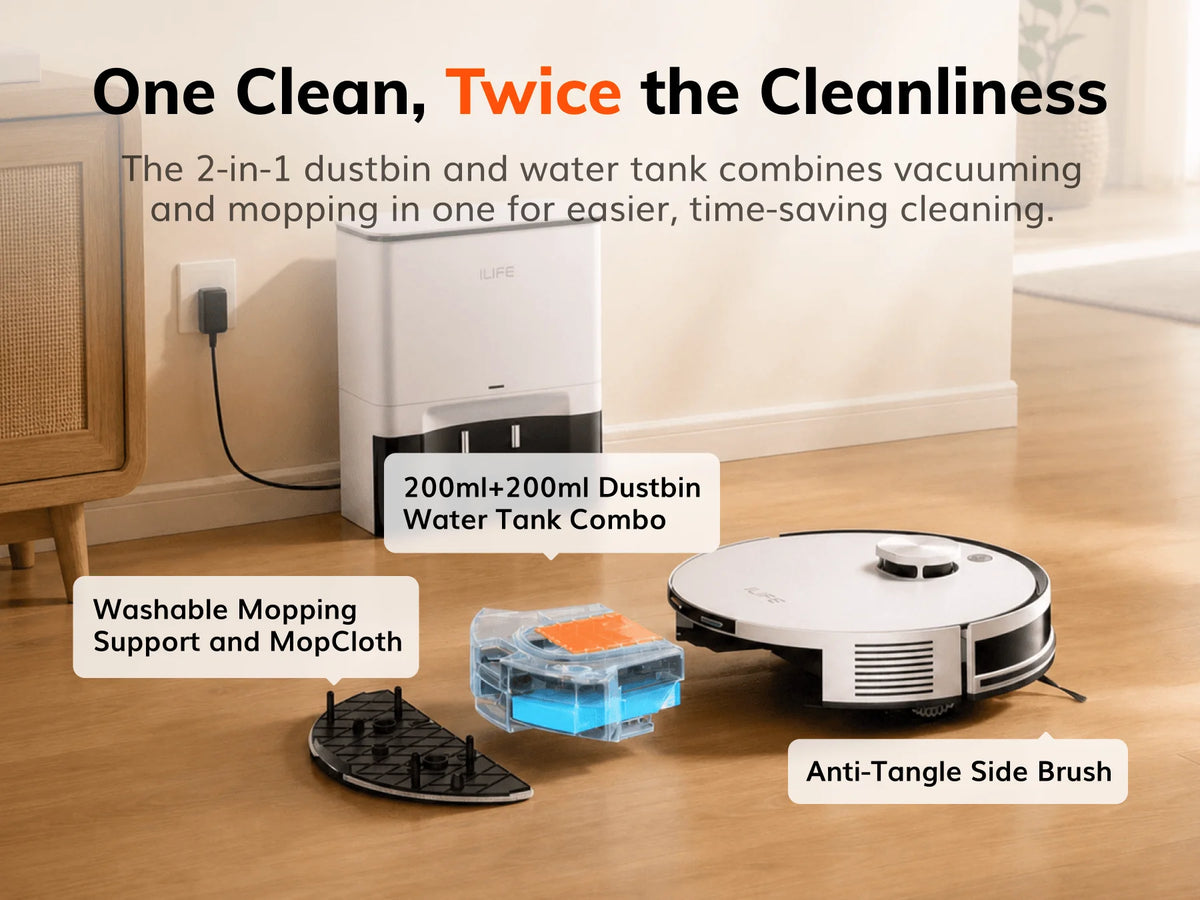 ILIFE A30 Pro Robot Vacuum with Auto-Empty, LDS Navigation, 2-in-1 Vacuum and Mop Function, and App